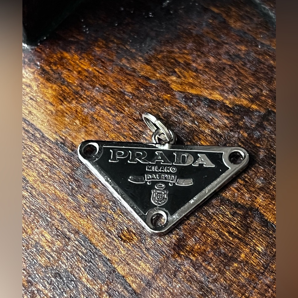 Prada Black and Silver Triangle Logo Charm Pendant